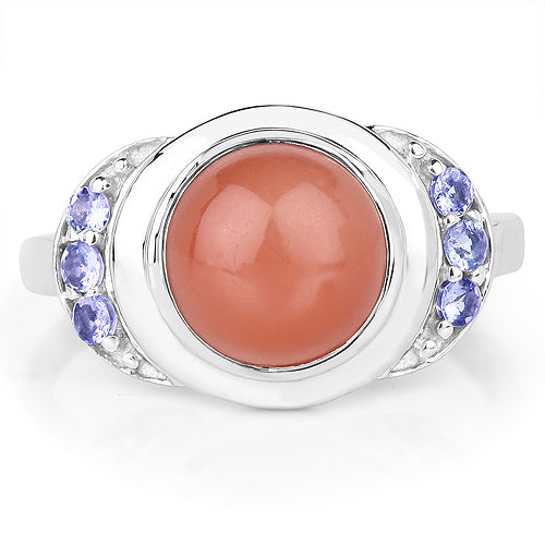3.01 Carat Genuine Peach Moonstone and Tanzanite .925 Sterling Silver Ring Bids.com