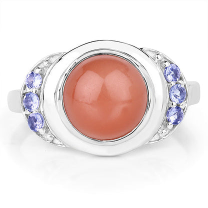 3.01 Carat Genuine Peach Moonstone and Tanzanite .925 Sterling Silver Ring Bids.com