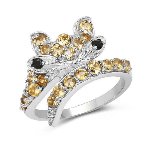 1.00 Carat Genuine Citrine & Black Spinel .925 Sterling Silver Ring Bids.com