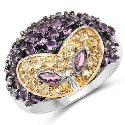 2.01 Carat Genuine Rhodolite and Amethyst .925 Sterling Silver Ring Bids.com