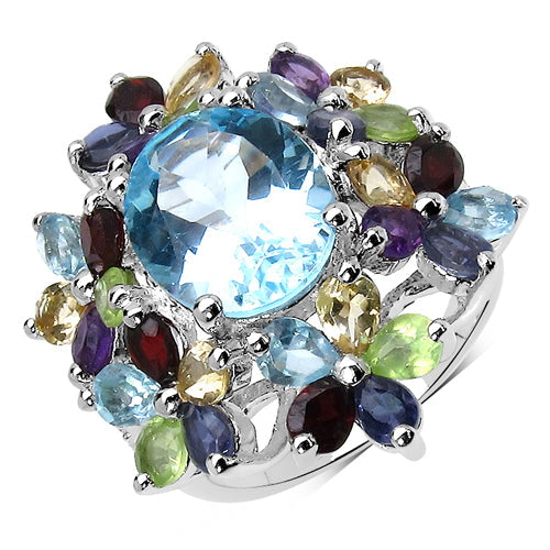 10.34 Carat Genuine Multi Stone .925 Sterling Silver Ring Bids.com