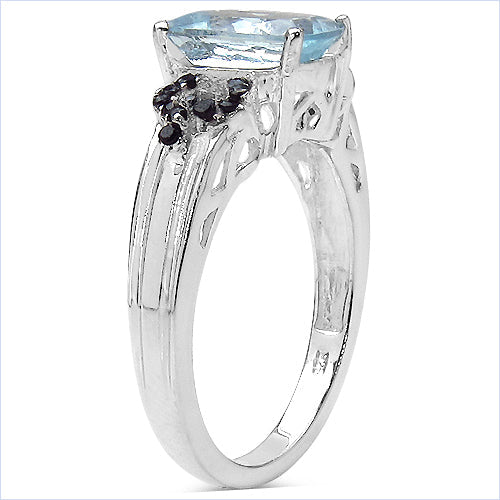 1.92 Carat Genuine Aquamarine & Black Spinel .925 Sterling Silver Ring Bids.com