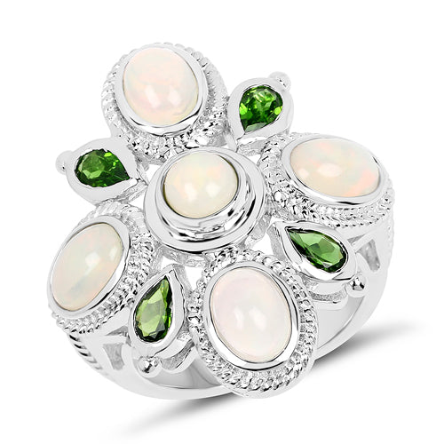 2.97 Carat Genuine Ethiopian Opal And Chrome Diopside .925 Sterling Silver Ring Bids.com