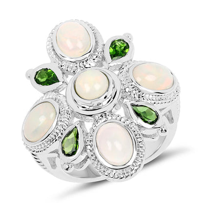 2.97 Carat Genuine Ethiopian Opal And Chrome Diopside .925 Sterling Silver Ring Bids.com