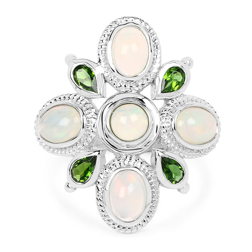2.97 Carat Genuine Ethiopian Opal And Chrome Diopside .925 Sterling Silver Ring Bids.com