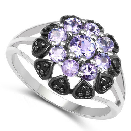 1.18 Carat Genuine Tanzanite and Black Spinel .925 Sterling Silver Ring Bids.com