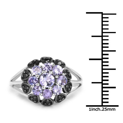 1.18 Carat Genuine Tanzanite and Black Spinel .925 Sterling Silver Ring Bids.com