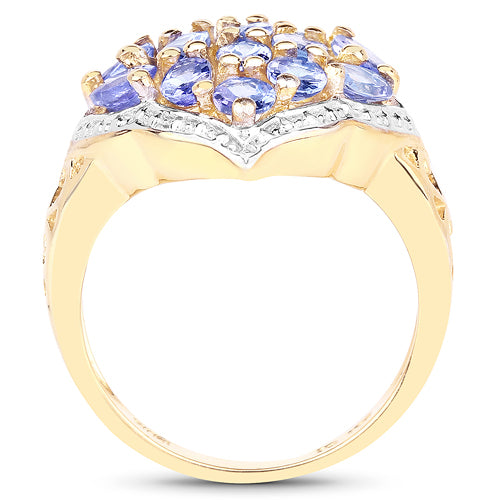 14K Yellow Gold Plated 2.38 Carat Genuine Tanzanite .925 Sterling Silver Ring Bids.com