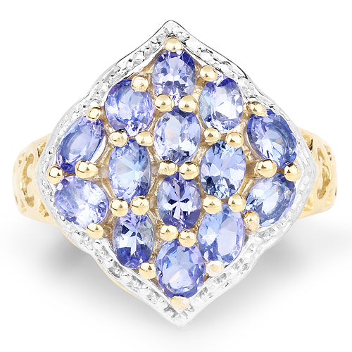 14K Yellow Gold Plated 2.38 Carat Genuine Tanzanite .925 Sterling Silver Ring Bids.com