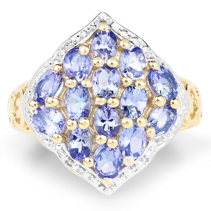 14K Yellow Gold Plated 2.38 Carat Genuine Tanzanite .925 Sterling Silver Ring Bids.com