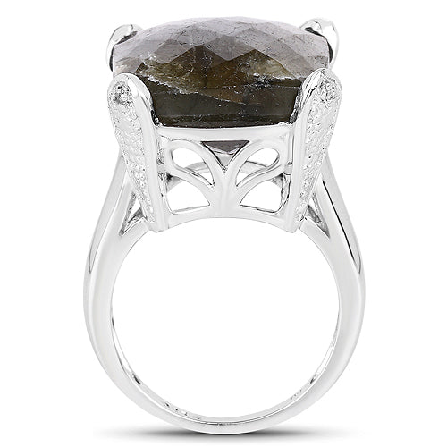 17.17 Carat Genuine Labradorite and White Topaz .925 Sterling Silver Ring Bids.com