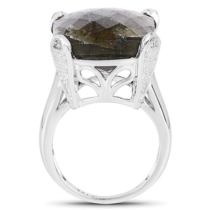 17.17 Carat Genuine Labradorite and White Topaz .925 Sterling Silver Ring Bids.com