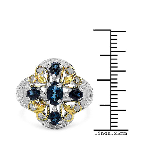 Two Tone Plated 1.45 Carat Genuine London Blue Topaz .925 Sterling Silver Ring Bids.com