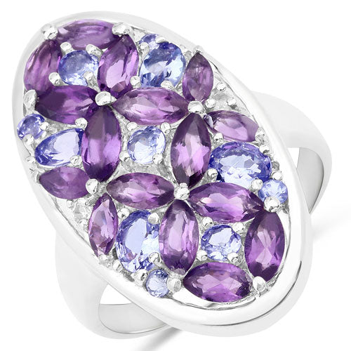 3.13 Carat Genuine Amethyst, Tanzanite and White Topaz .925 Sterling Silver Ring Bids.com