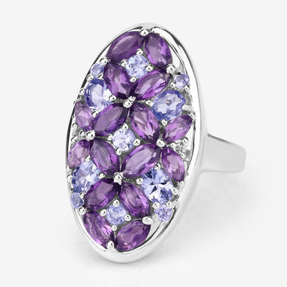 3.13 Carat Genuine Amethyst, Tanzanite and White Topaz .925 Sterling Silver Ring Bids.com
