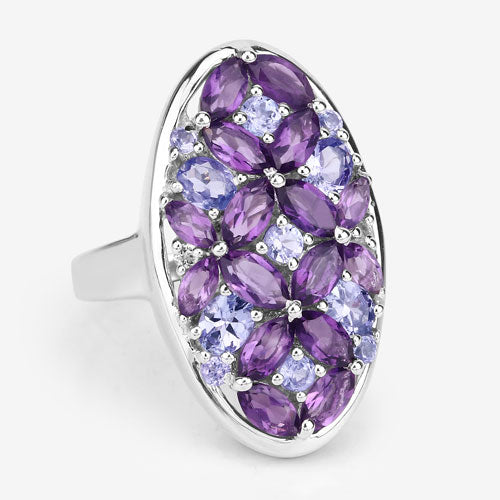 3.13 Carat Genuine Amethyst, Tanzanite and White Topaz .925 Sterling Silver Ring Bids.com