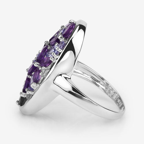 3.13 Carat Genuine Amethyst, Tanzanite and White Topaz .925 Sterling Silver Ring Bids.com