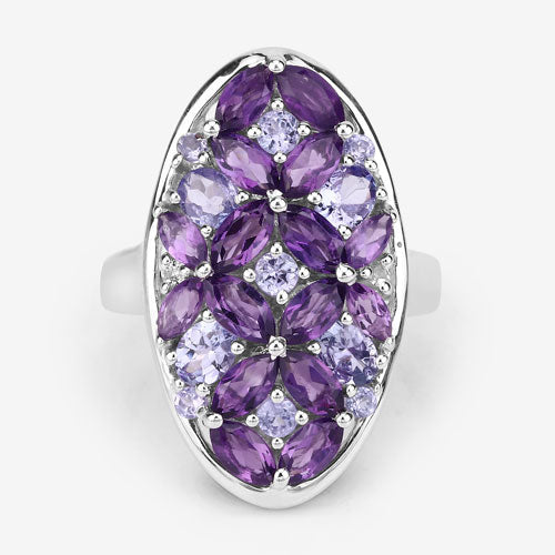 3.13 Carat Genuine Amethyst, Tanzanite and White Topaz .925 Sterling Silver Ring Bids.com
