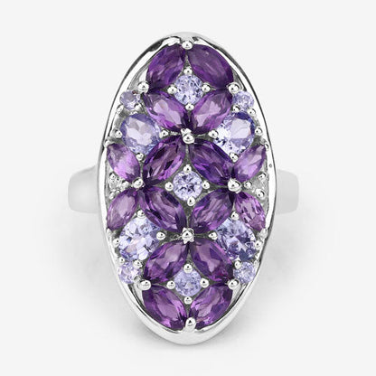 3.13 Carat Genuine Amethyst, Tanzanite and White Topaz .925 Sterling Silver Ring Bids.com