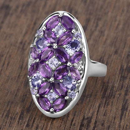 3.13 Carat Genuine Amethyst, Tanzanite and White Topaz .925 Sterling Silver Ring Bids.com