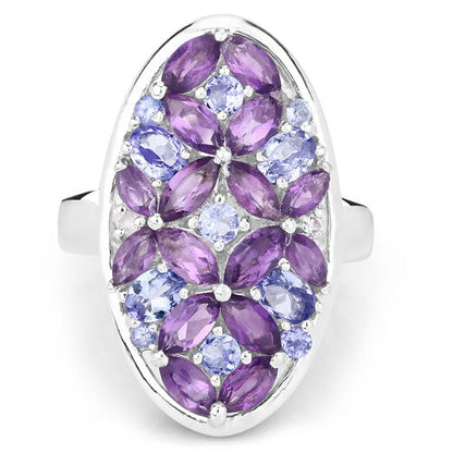 3.13 Carat Genuine Amethyst, Tanzanite and White Topaz .925 Sterling Silver Ring Bids.com