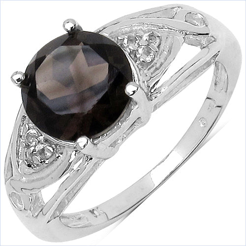 2.59 Carat Genuine Smoky Quartz & White Topaz .925 Sterling Silver Ring Bids.com