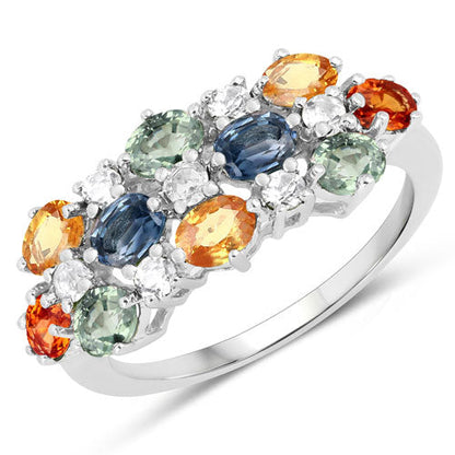 2.28 Carat Genuine Multi Sapphire and White Topaz .925 Sterling Silver Ring Bids.com