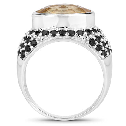 6.76 Carat Genuine Citrine and Black Spinel .925 Sterling Silver Ring Bids.com