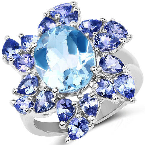 6.52 Carat Genuine Blue Topaz & Tanzanite .925 Sterling Silver Ring Bids.com