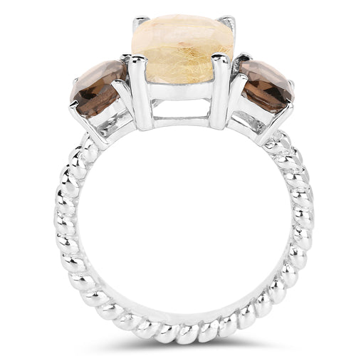 5.75 Carat Genuine Golden Rutile & Smoky Quartz .925 Sterling Silver Ring Bids.com