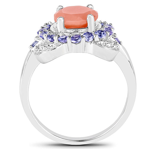 2.87 Carat Genuine Peach Moonstone and Tanzanite .925 Sterling Silver Ring Bids.com