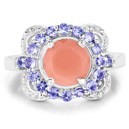 2.87 Carat Genuine Peach Moonstone and Tanzanite .925 Sterling Silver Ring Bids.com
