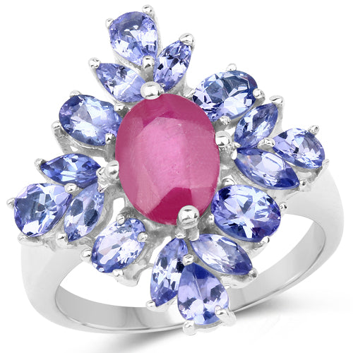 3.48 Carat Glass Filled Ruby and Tanzanite .925 Sterling Silver Ring Bids.com