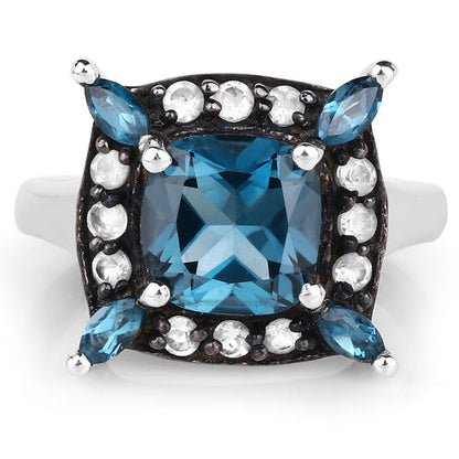 3.24 Carat Genuine London Blue Topaz and White Topaz .925 Sterling Silver Ring Bids.com