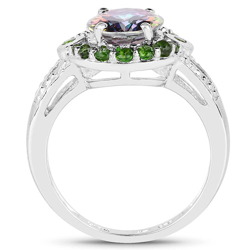 3.92 Carat Genuine Mystic Quartz& Chrome Diopside .925 Sterling Silver Ring Bids.com