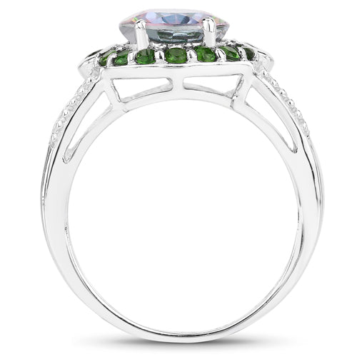 3.92 Carat Genuine Rainbow Quartz and Chrome Diopside .925 Sterling Silver Ring Bids.com