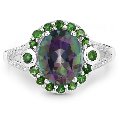 3.92 Carat Genuine Rainbow Quartz and Chrome Diopside .925 Sterling Silver Ring Bids.com