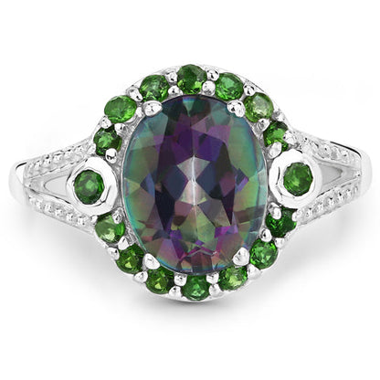 3.92 Carat Genuine Rainbow Quartz and Chrome Diopside .925 Sterling Silver Ring Bids.com