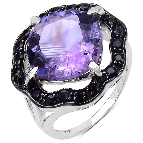 6.09 Carat Genuine Amethyst & Black Spinel .925 Sterling Silver Ring Bids.com