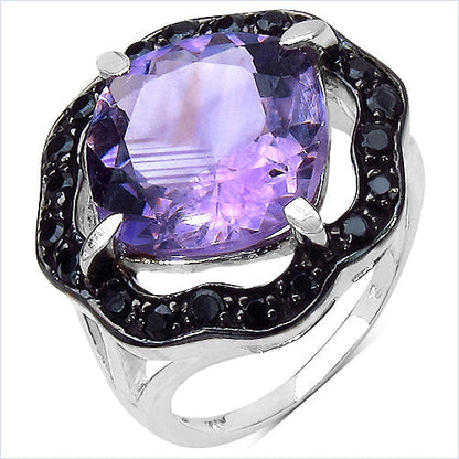 6.09 Carat Genuine Amethyst & Black Spinel .925 Sterling Silver Ring Bids.com