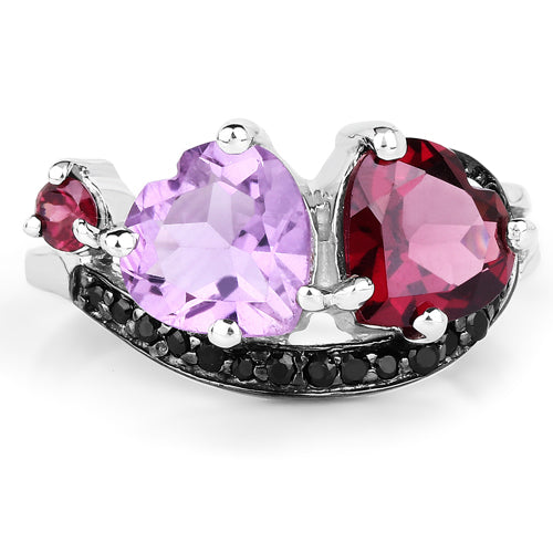 4.07 Carat Genuine Amethyst, Rhodolite & Black Spinel .925 Sterling Silver Ring Bids.com