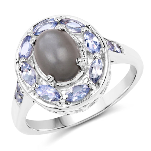 2.35 Carat Genuine Grey Moonstone and Tanzanite .925 Sterling Silver Ring Bids.com