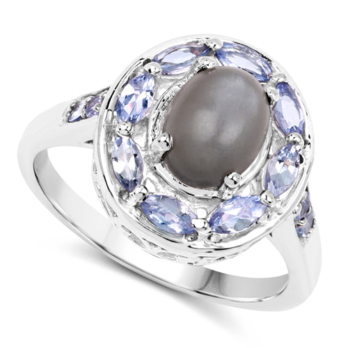 2.35 Carat Genuine Grey Moonstone and Tanzanite .925 Sterling Silver Ring Bids.com