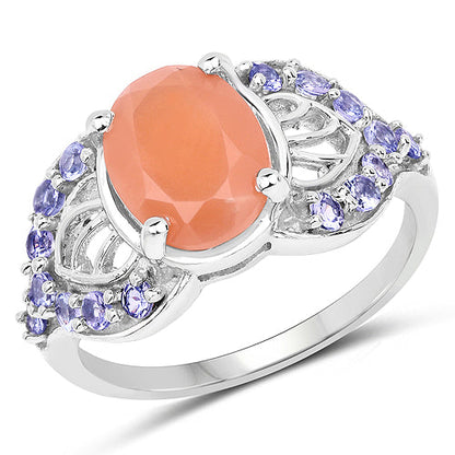3.06 Carat Genuine Peach Moonstone and Tanzanite .925 Sterling Silver Ring Bids.com