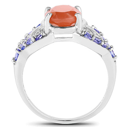 3.06 Carat Genuine Peach Moonstone and Tanzanite .925 Sterling Silver Ring Bids.com