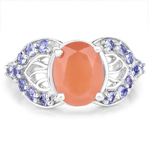 3.06 Carat Genuine Peach Moonstone and Tanzanite .925 Sterling Silver Ring Bids.com