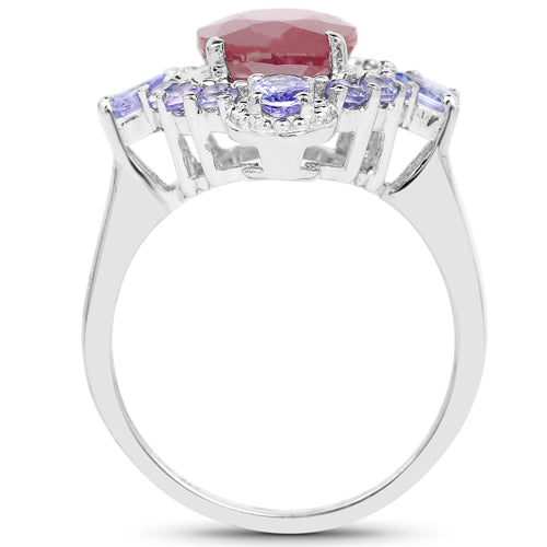 4.14 Carat Glass Filled Ruby and Tanzanite .925 Sterling Silver Ring Bids.com