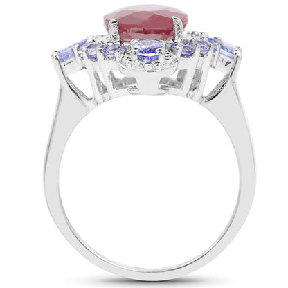 4.14 Carat Glass Filled Ruby and Tanzanite .925 Sterling Silver Ring Bids.com