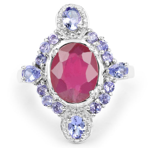 4.14 Carat Glass Filled Ruby and Tanzanite .925 Sterling Silver Ring Bids.com