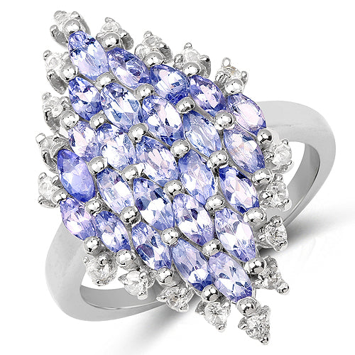 2.40 Carat Genuine Tanzanite and White Topaz .925 Sterling Silver Ring Bids.com